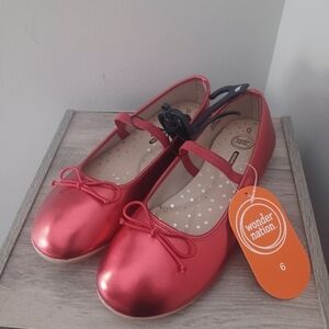 Wonder Nation Mettalic Red Ballet Flats  Youth 6 Ladies 7.5